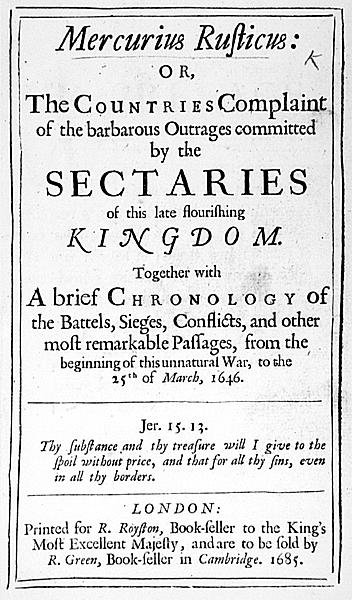 Címlap az 1685-ben megjelent Mercurius Rusticustól alkotó: English School